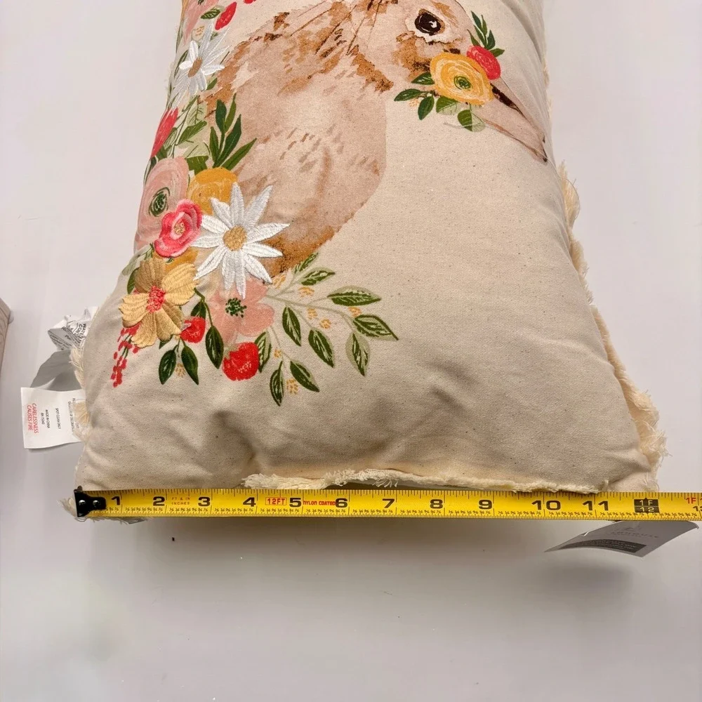Farmhouse by Rachel Ashwell Easter Bunny Floral Embroidered Lumbar Pillow Cotton